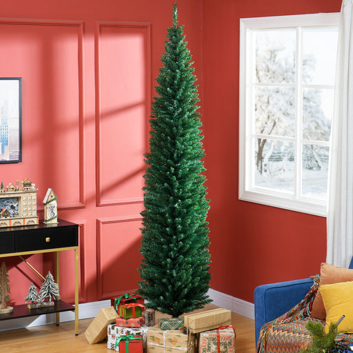 8FT Pencil Artificial Christmas Tree — 618 Tips, Unlit, Slim Space - Saving, Realistic, Plastic Base - Monsta Online