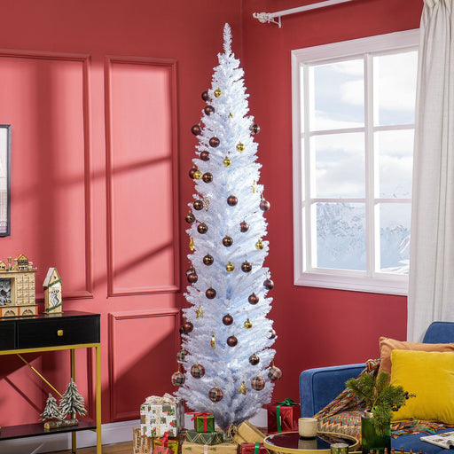 8FT White Pencil Artificial Christmas Tree — 618 Tips, Slim Space - Saving, Plastic Stand, Unlit - Monsta Online