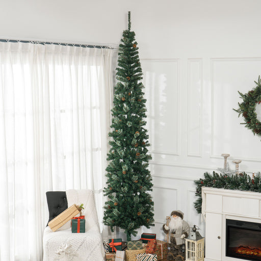 9.5FT Pencil Artificial Christmas Tree — 1132 Tips with Pine Cones, Pine Needles, Unlit, Metal Base - Monsta Online