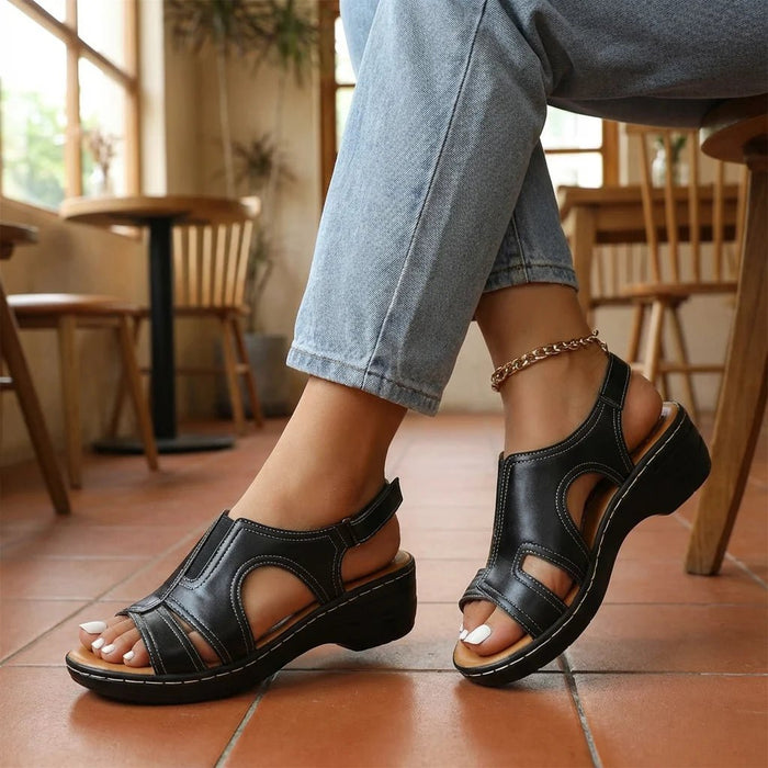 Women's Leather Wedge Sandals – Cushioned Insole, Adjustable Straps & Arch Support - Monsta Online
