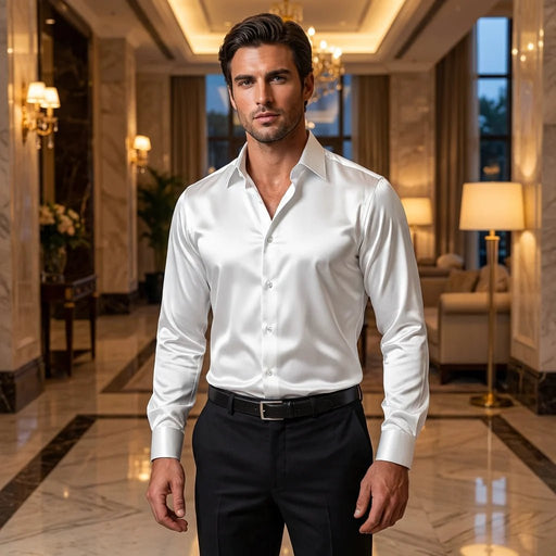 Men's Long - Sleeve Silk Shirt – Elegant Sheen, Tailored Fit for Every Occasion - Monsta Online