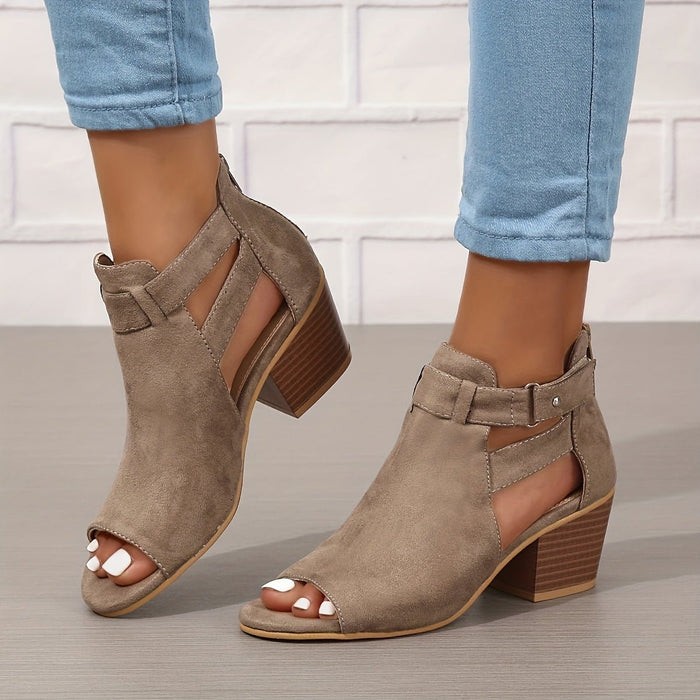 Women's Peep - Toe Block Heel Booties – Chic Modern Summer Style - Monsta Online
