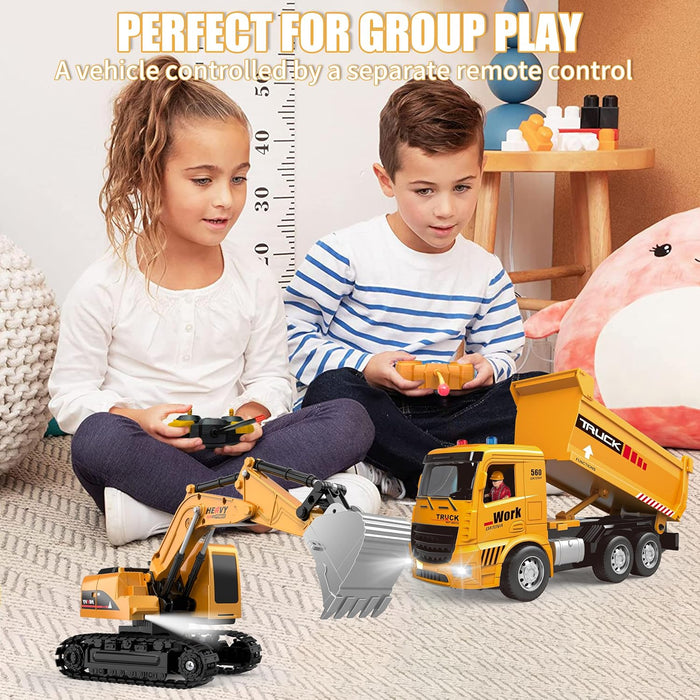 Ultimate 2 - in - 1 RC Construction Set - Excavator & Dump Truck - 1:20 Scale Remote Control Toy with Lights, Sounds & Dual Batteries - Monsta Online