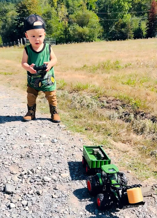 Premium 8 - Wheel RC Tractor Set with Trailer & Front Loader – Metal Head Farm Truck with Lights for Kids - Monsta Online