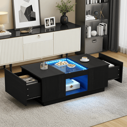 40" Modern LED Coffee Table with Hidden Storage Drawers and Charging Station - Monsta Online