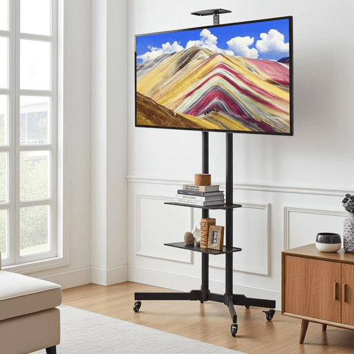 Height Adjustable Rolling TV Stand with Storage Shelves for 32–75 Inch Screens - Monsta Online
