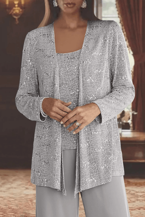 Miriam Sequin Lace Trouser Suit – Women's 3 - Piece Wide Leg Wedding Guest Suit - Monsta Online