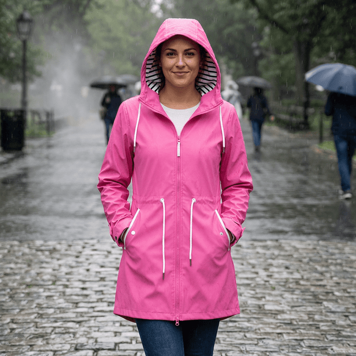 Women's Long Waterproof Rain Jacket – Windproof, Hooded & Breathable - Monsta Online