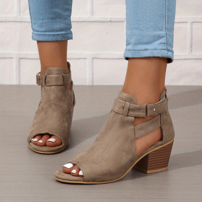 Women's Peep - Toe Block Heel Booties – Chic Modern Summer Style - Monsta Online