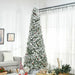 9FT Flocked Pencil Artificial Christmas Tree — 1350 Tips, Snow, Pinecones, Berries, Unlit, Auto - Open - Monsta Online