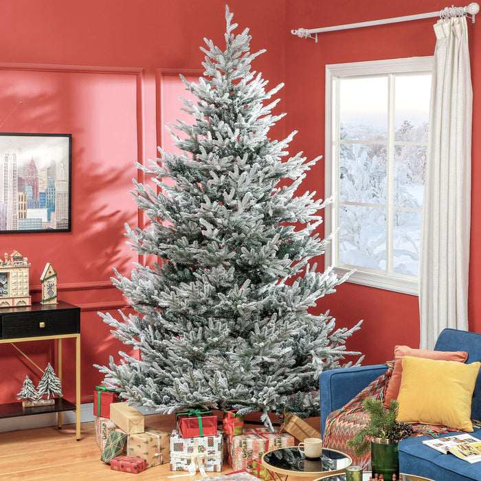 9FT Snow Flocked Artificial Christmas Tree — 1939 Tips, Unlit, Auto - Open Hinged, Nordic Pine, Steel Base - Monsta Online