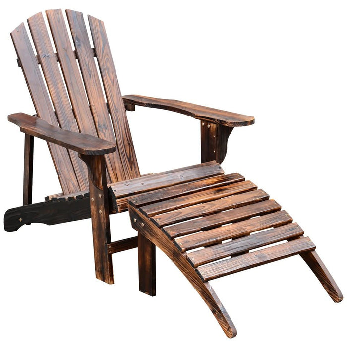Classic Wooden Adirondack Outdoor Chair with Footrest for Patio and Poolside Comfort - Monsta Online