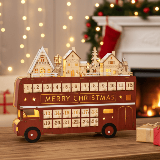 Light - Up Wooden Christmas Advent Calendar Bus with Daily Surprises - Monsta Online