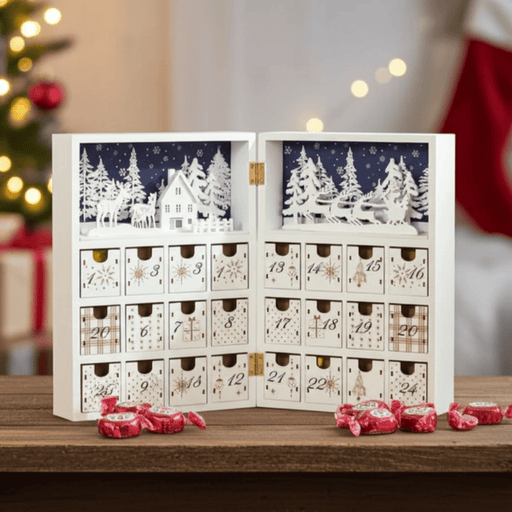 Christmas Countdown Calendar Wooden Book with 24 Fillable Drawers Holiday Décor - Monsta Online