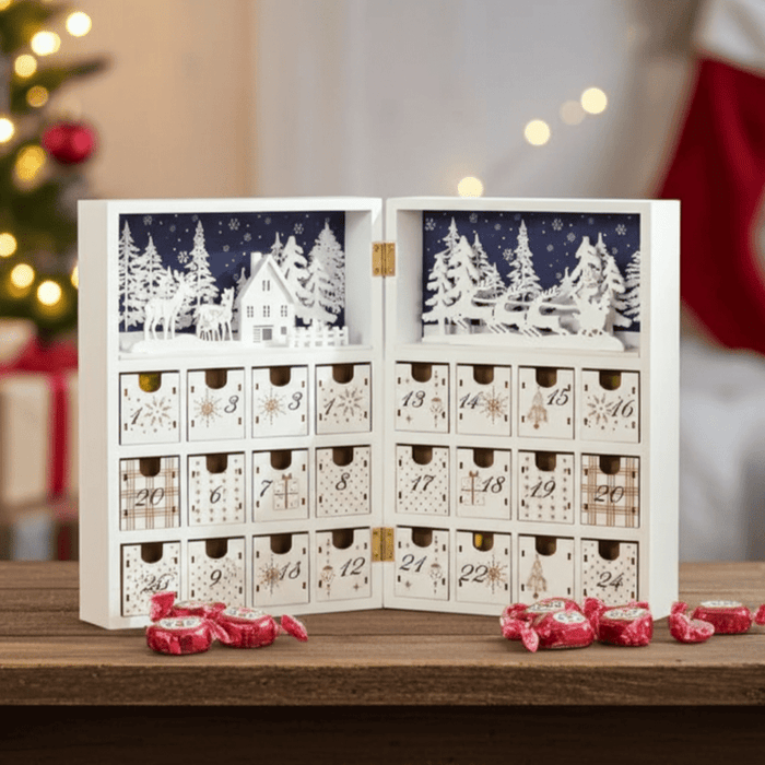 Christmas Countdown Calendar Wooden Book with 24 Fillable Drawers Holiday Décor - Monsta Online
