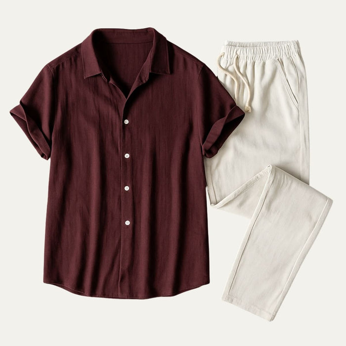 Amalfi Linen Set – Men's 100% Linen Shirt & Drawstring Pants Co - Ord Set - Monsta Online