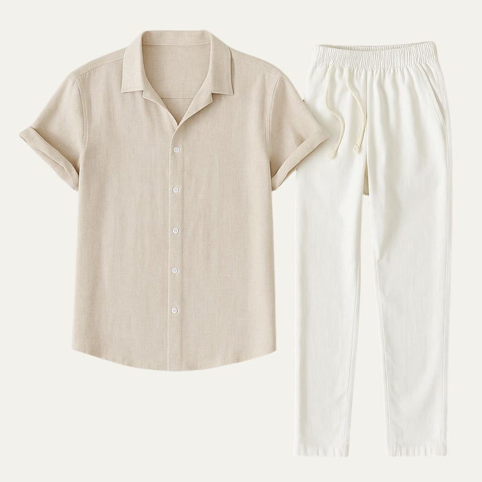 Amalfi Linen Set – Men's 100% Linen Shirt & Drawstring Pants Co - Ord Set - Monsta Online