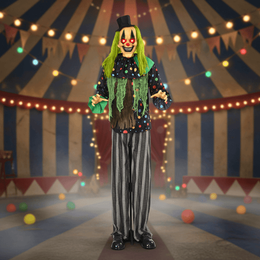 6.1ft Life - Size Animated Circus Clown – Sound Touch Activated with Glowing Eyes and Creepy Laughter - Monsta Online