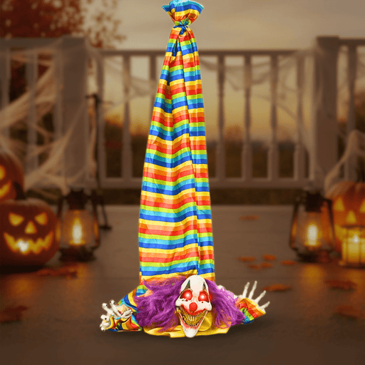 3.7ft Sound - Activated Hanging Clown Corpse – Animated Circus Music and Waving Arms - Monsta Online