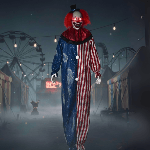 6ft Sound Activated Halloween Animatronic Hanging Clown – Glowing Eyes, Talking Phrases and Creepy Movements - Monsta Online
