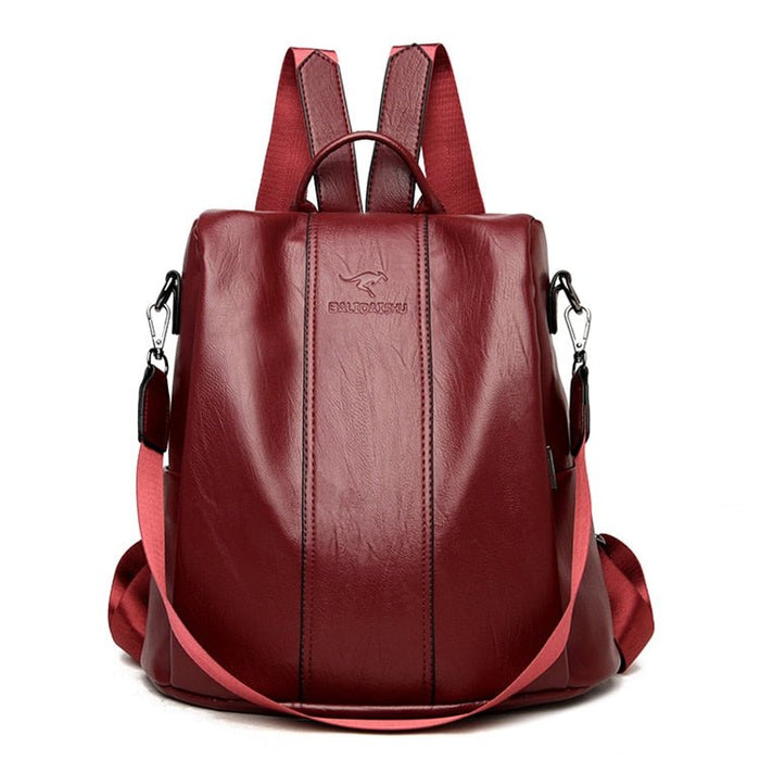 Women's Vintage Leather Anti - Theft Backpack – Stylish, Secure & Convertible - Monsta Online