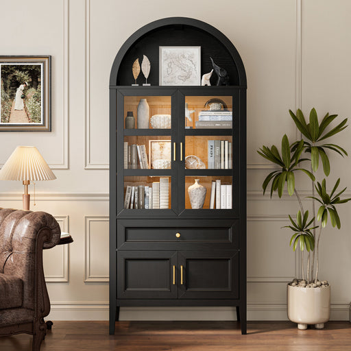 Luxury 71" Wooden Arch Display Storage Cabinet With Glass Doors and LED Lights - Monsta Online