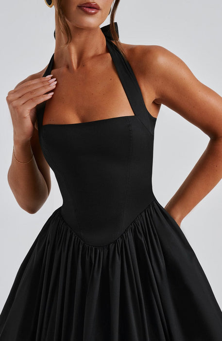 Aurelis Halter - Neck Dress – Women's Elegant Structured Flared Midi Dress - Monsta Online