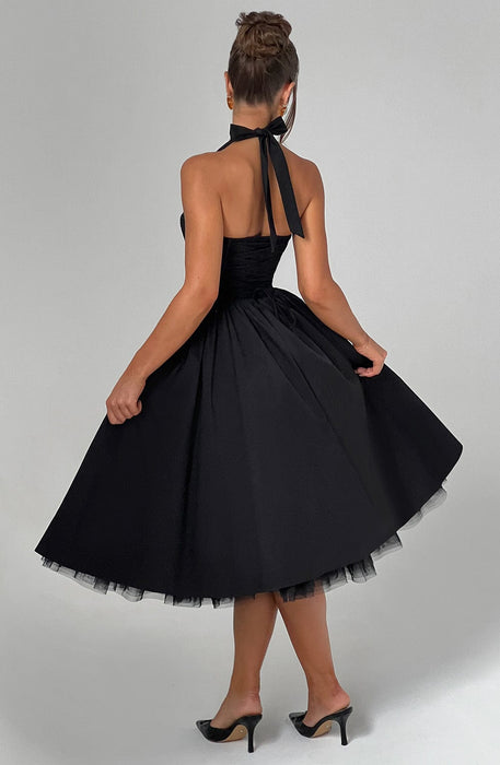 Aurelis Halter - Neck Dress – Women's Elegant Structured Flared Midi Dress - Monsta Online