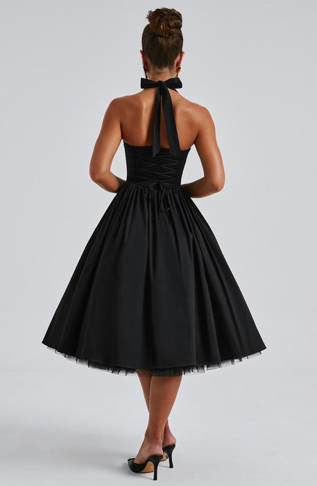 Aurelis Halter - Neck Dress – Women's Elegant Structured Flared Midi Dress - Monsta Online