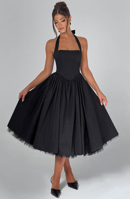 Aurelis Halter - Neck Dress – Women's Elegant Structured Flared Midi Dress - Monsta Online