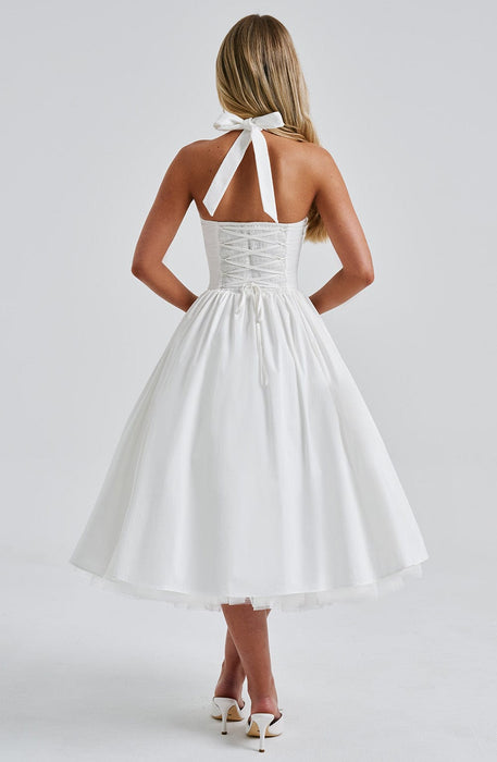 Aurelis Halter - Neck Dress – Women's Elegant Structured Flared Midi Dress - Monsta Online