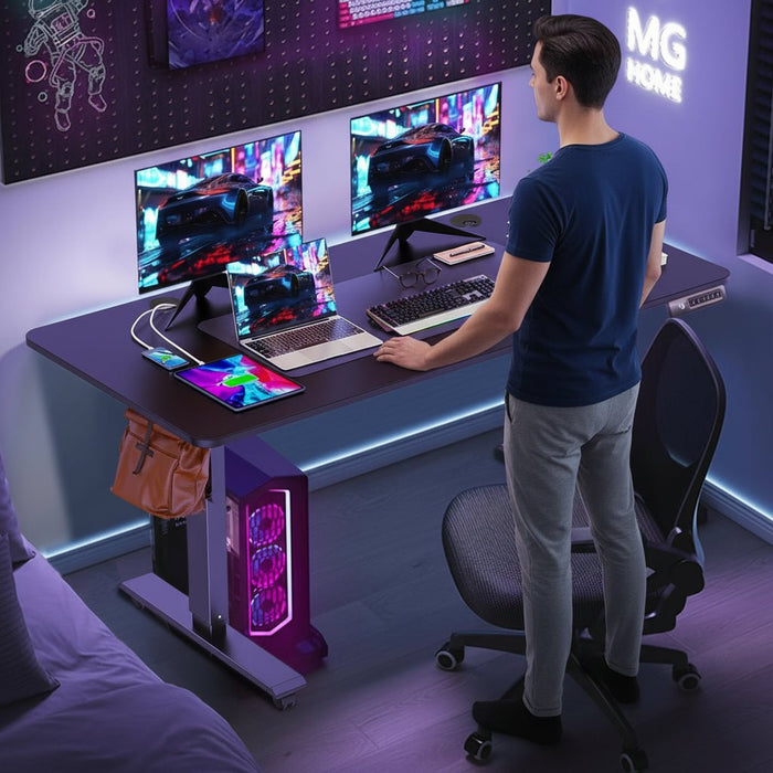 48" Black Electric Standing Desk with Power Outlets & USB – Mobile Adjustable Sit Stand Workstation with Wheels & Memory - Monsta Online