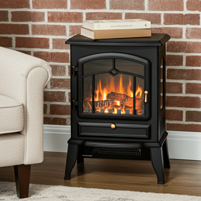 22 Inch Black Freestanding Electric Fireplace Stove with Adjustable Heat - Monsta Online