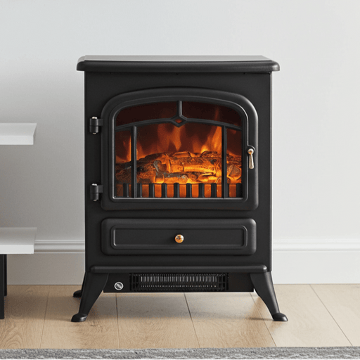 22 Inch Freestanding Electric Fireplace Heater with Realistic Flame in Black - Monsta Online
