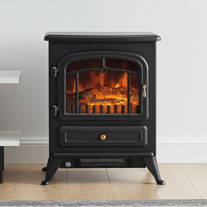 22 Inch Freestanding Electric Fireplace Heater with Realistic Flame in Black - Monsta Online