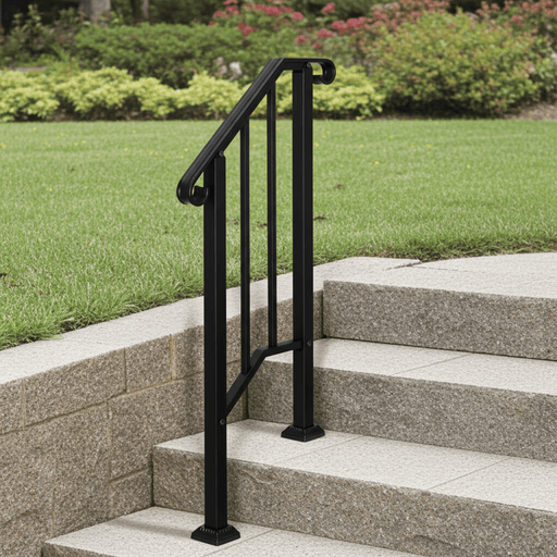 Heavy - Duty Iron Handrail for 1 - 2 Steps Outdoor Stair Safety Support - Monsta Online