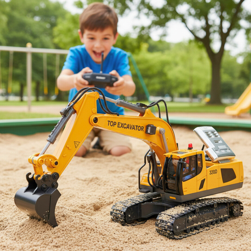 RC Excavator Toy 1:20 Scale for Kids Ages 3+ - Easy to Use, Dual Batteries, Lights & Sounds - Monsta Online