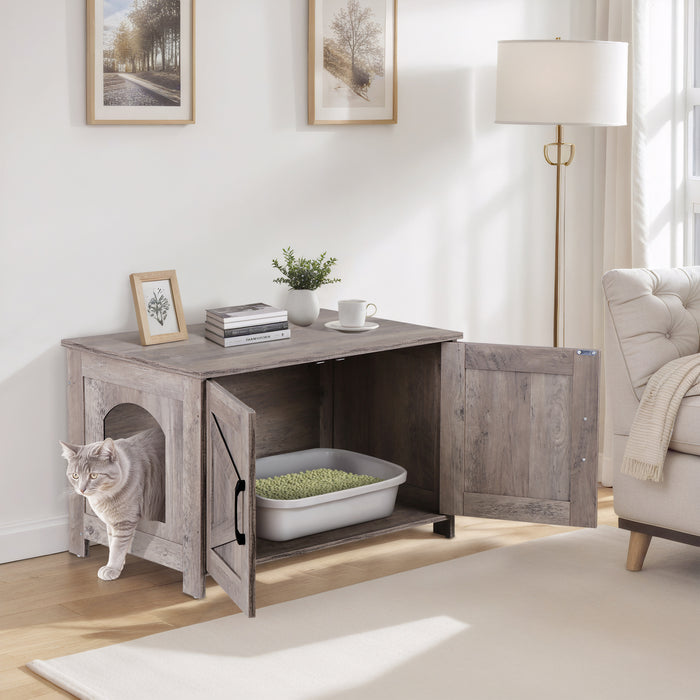 Modern Cat Litter Box Enclosure Furniture with Elegant Barn - Style Door - Monsta Online