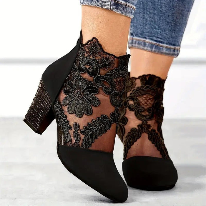 Charlene Floral Lace Heels – Women's Handmade Floral Lace Heels - Monsta Online