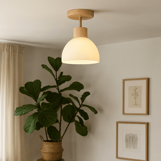 Aisle Ceiling Light – Modern Wood Iron Glass LED Fixture - Monsta Online