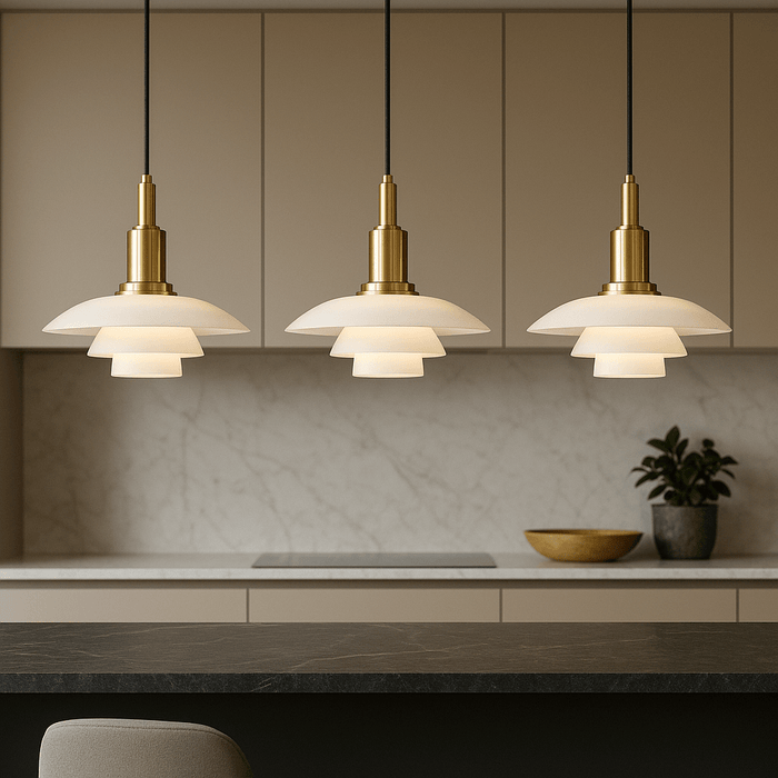 Danish Designer Pendant Light – Glass Stone & Metal, Height - Adjustable - Monsta Online