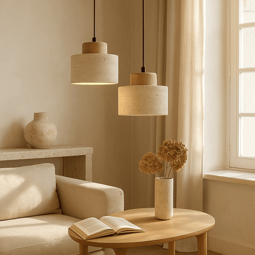 Travertine Stone Pendant Light – Natural Wabi - Sabi LED Fixture - Monsta Online