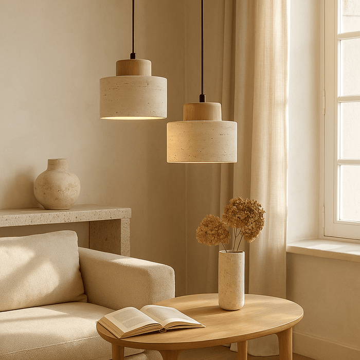Travertine Stone Pendant Light – Natural Wabi - Sabi LED Fixture - Monsta Online