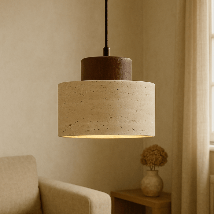 Travertine Stone Pendant Light – Natural Wabi - Sabi LED Fixture - Monsta Online