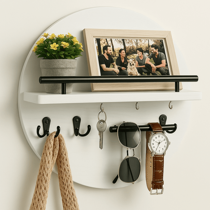 Round Wooden Key Holder – Eco - Friendly Wall Organizer with Hooks & Shelf for Entryway - Monsta Online