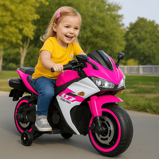 12V Electric Ride - On Pink Motorcycle with Throttle and Lighted Training Wheels - Monsta Online