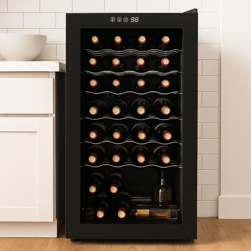 Premium 28 Bottle Wine Cooler Fridge with Silent Compressor Technology - Monsta Online