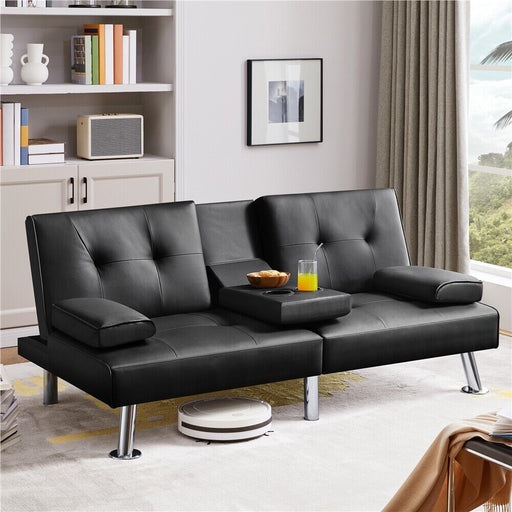3 - in - 1 Convertible Futon Sofa Bed with Cup Holders and Plush Pillows - Monsta Online