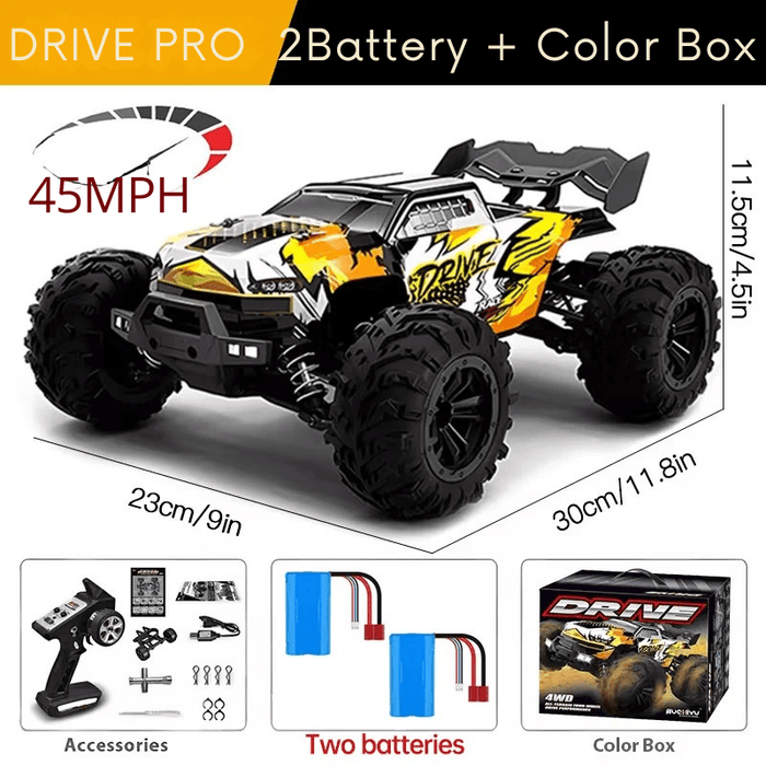 Drive Pro 1:16 45MPH 4WD RC Car With LED Light 2.4G Remote Control High Speed Monster Truck with Dual Batteries - Monsta Online