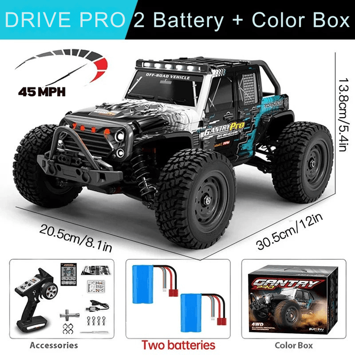 Drive Pro 1:16 45MPH 4WD RC Car With LED Light 2.4G Remote Control High Speed Monster Truck with Dual Batteries - Monsta Online